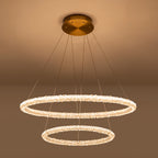 2-Light Modern Gold Double Ring Dimmable Integrated LED Chandelier Tiered Pendant Light with Crystal for Dining Room