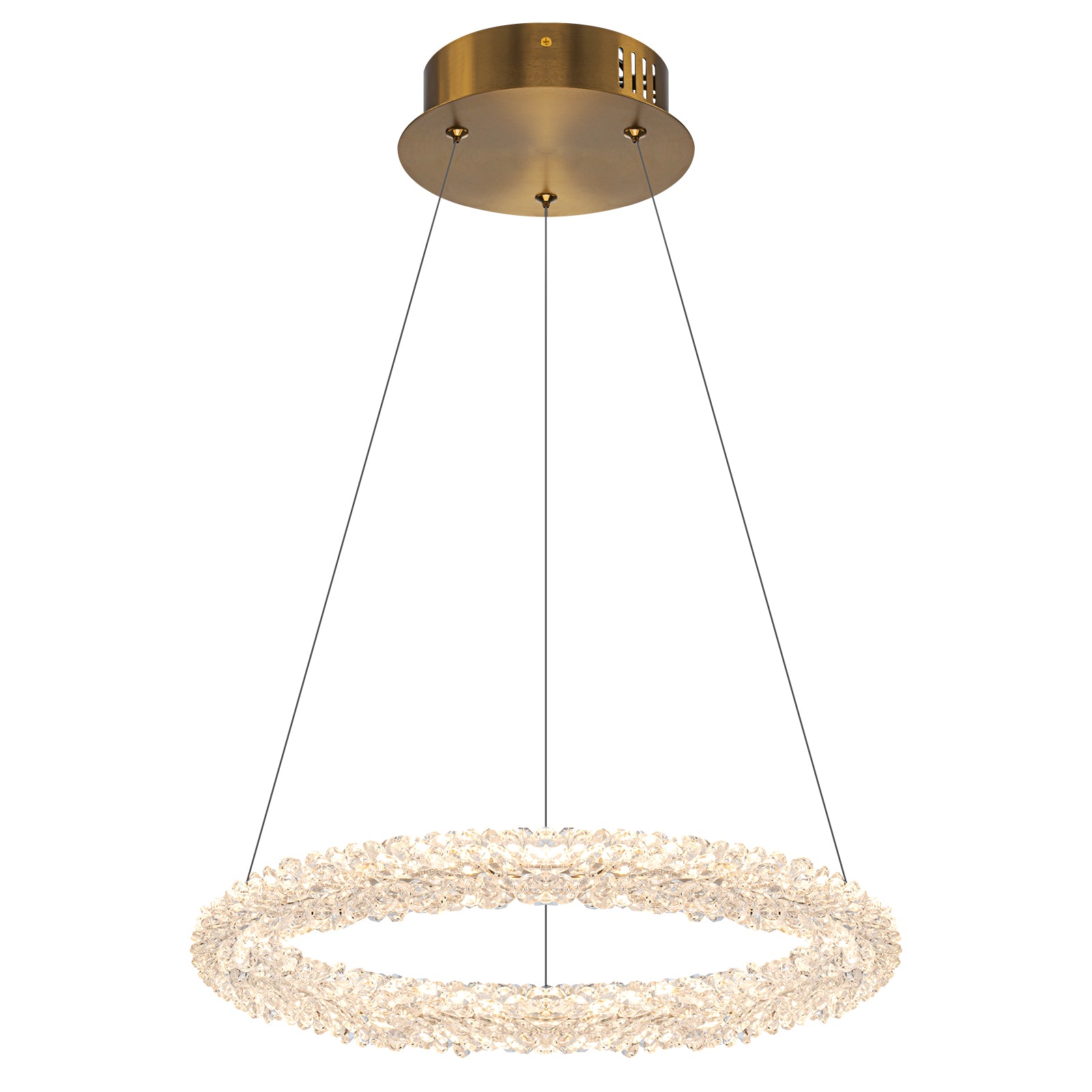 1-Light Modern Gold Metal Ring Crystal Integrated LED Pendant Light Dimmable Chandelier for Dining Room