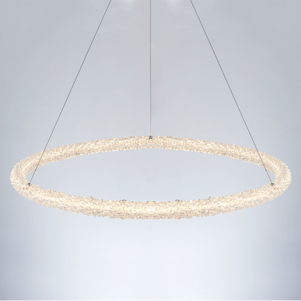 1-Light Modern Gold Metal Ring Crystal Integrated LED Pendant Light Dimmable Chandelier for Dining Room