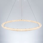 1-Light Modern Gold Metal Ring Crystal Integrated LED Pendant Light Dimmable Chandelier for Dining Room