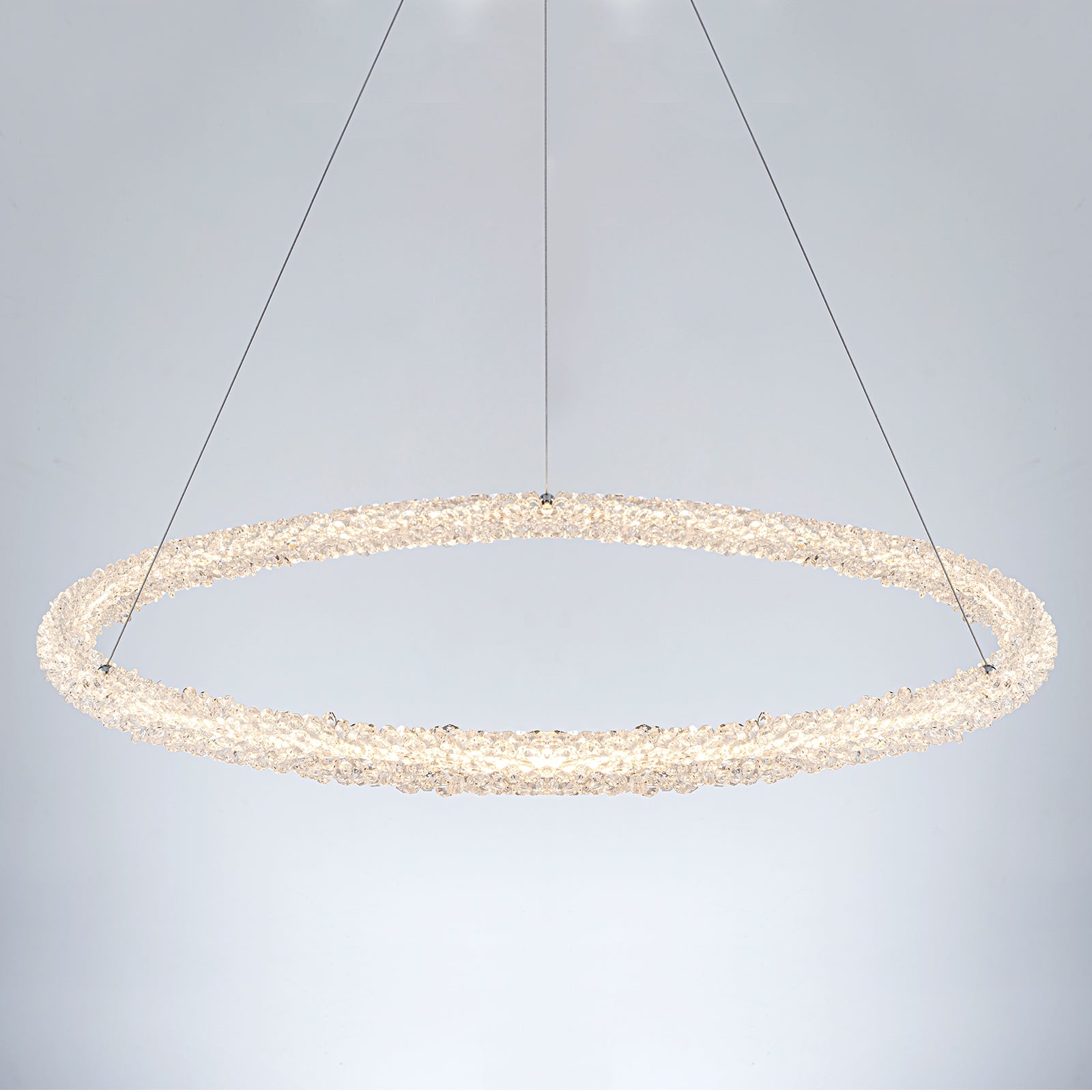 1-Light Modern Gold Metal Ring Crystal Integrated LED Pendant Light Dimmable Chandelier for Dining Room