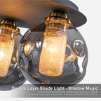 17.7 in. 3-Light Modern Black Metal Flush Mount Ceiling Light with Globe Smoky Gray Glass Shades for Dining Roo