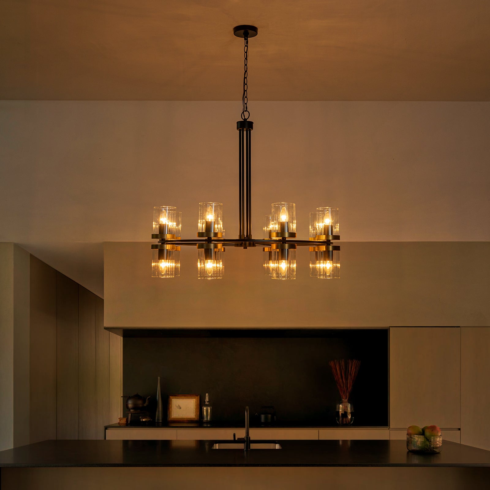 35.24 in. 16-Light Modern Luxury Black Gold Iron Chandelier Pendant Lighting with Glass Shades for Living Room, Dining