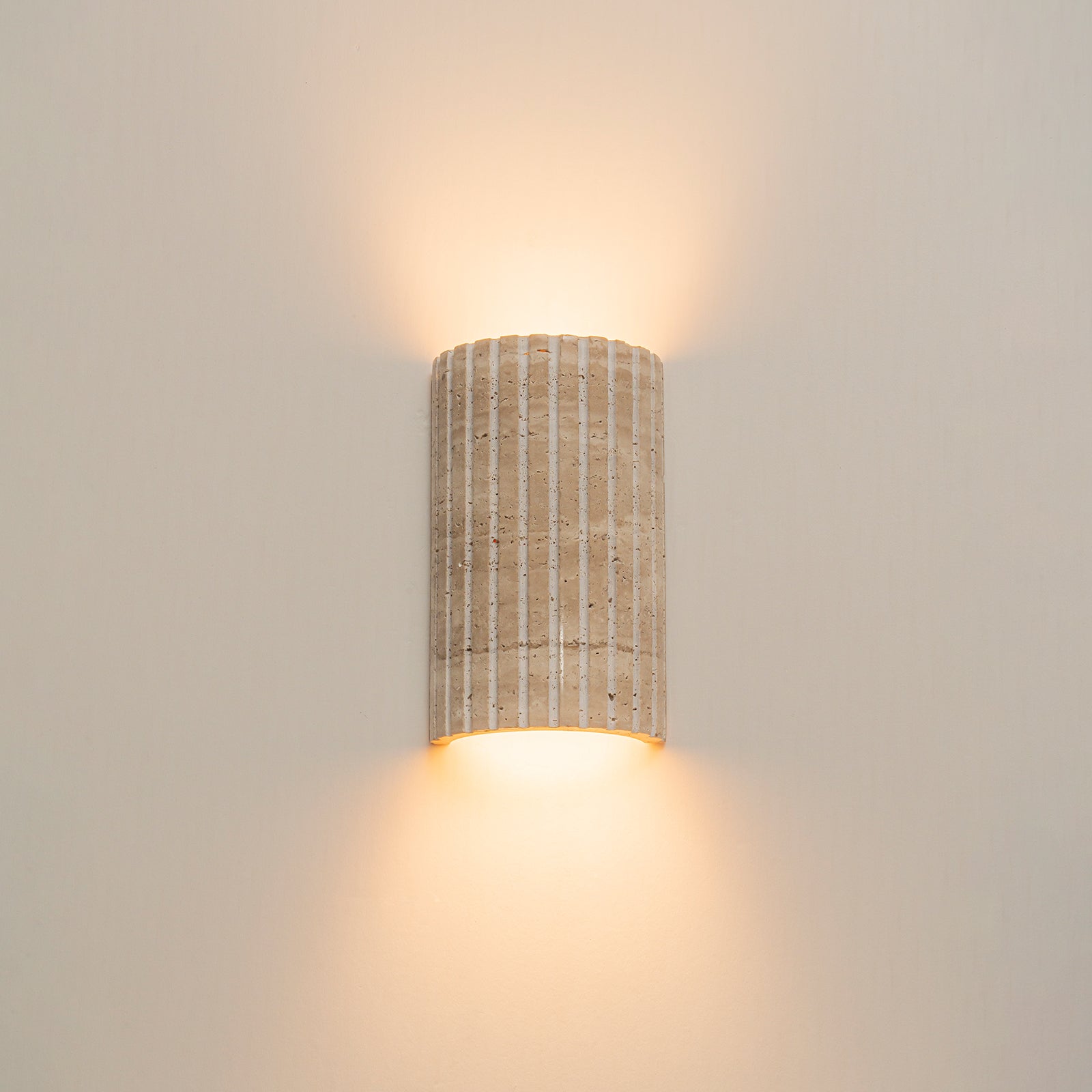 5.11 in. 1-Light Modern Semi-Cylinder Dimmable Travertine Integrated LED Wall Sconce Light for Bedroom Stair