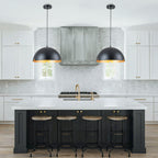 14.96 in. 1-Light Industrial Metal Black/White Dome Pendant Light with Iron Shade for Dining Rooms, Kitchens