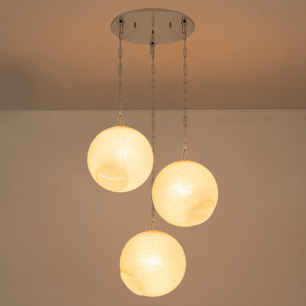 Chrome Modern Globe Hanging Pendant Light with White Bubble Glass Shade for Kitchen Island, Dining