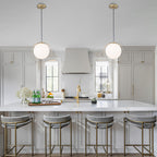 9.84 in. 8-Watt 1-Light Modern Mid-Century Brass Ring LED Pendant Light with White Globe Glass Shade