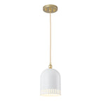 1-Light Gold Iron Semi-Domed Shape Pendant Light with Matte White Metal Shade Hollow Out Design for Living Room