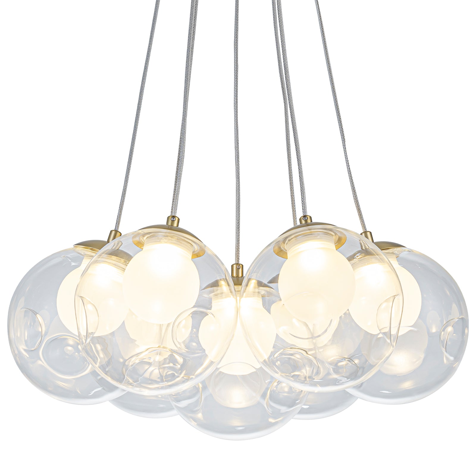 7-Light Modern Gold Sputnik Cluster LED Chandelier with Clear Globe Shades for Living Room