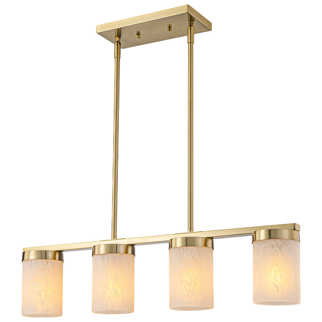 28.94 in. 4-Light Modern Copper Metal Linear Chandelier Island Pendant Light with Cylinder Glass Shades for Dining Room