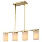 28.94 in. 4-Light Modern Copper Metal Linear Chandelier Island Pendant Light with Cylinder Glass Shades for Dining Room