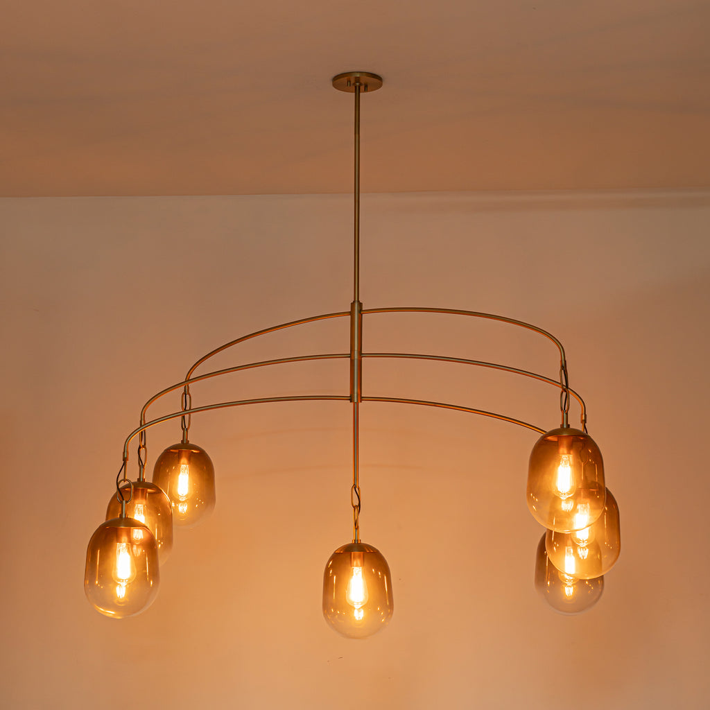 5/7-Light 2/3-Tier Antique Gold Metal Chandelier Pendant with Oval Glass Shades for Living Room, Kitchen Island