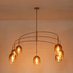 5/7-Light 2/3-Tier Antique Gold Metal Chandelier Pendant with Oval Glass Shades for Living Room, Kitchen Island