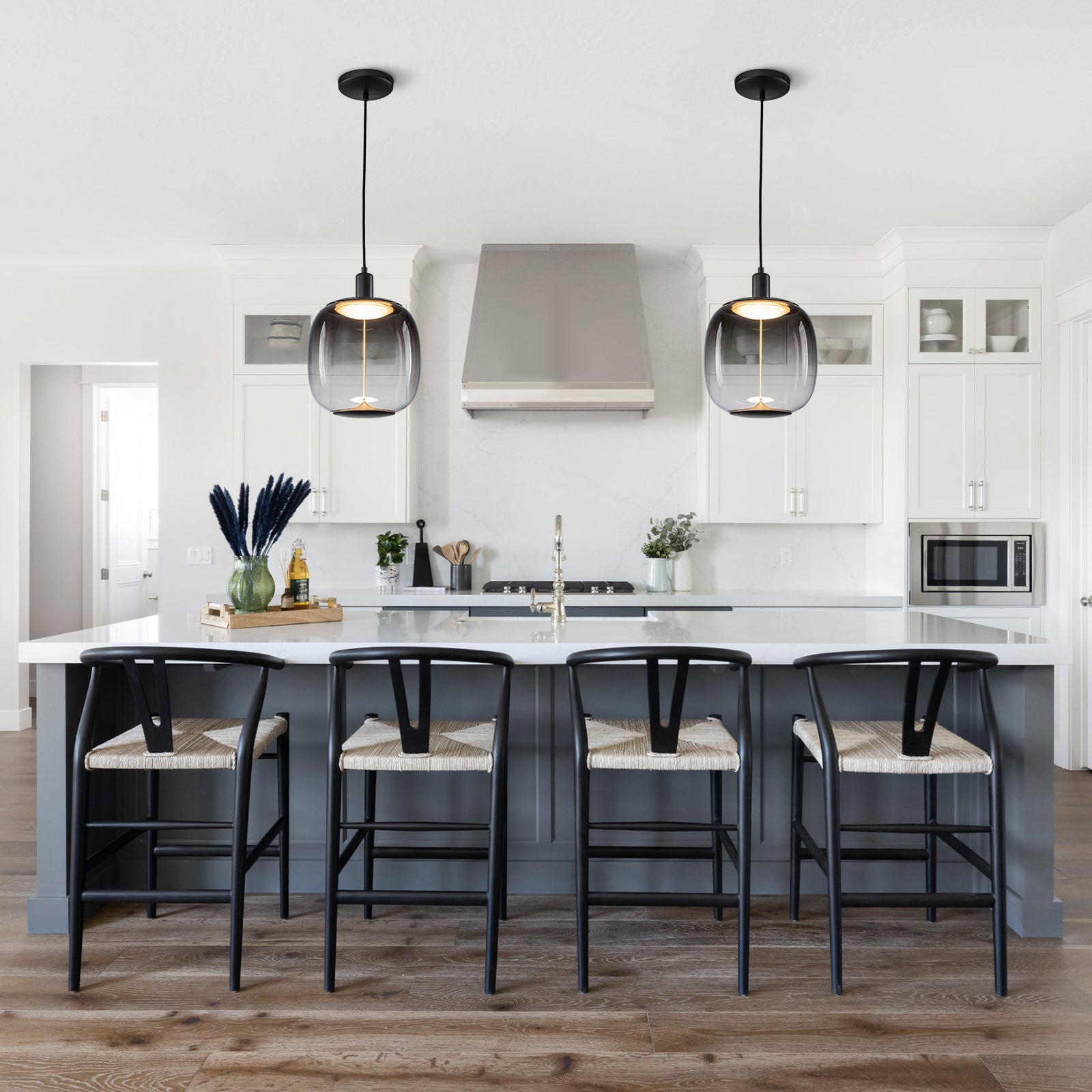 10-Watt 1-Light Modern Dimmable Integrated LED Pendant Light with Drum Shade for Kitchen Island