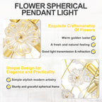 6-Light Modern Metal Gold Globe Cage Chandelier with Glass Flower Shade for Living Room, Dining, Bedroom