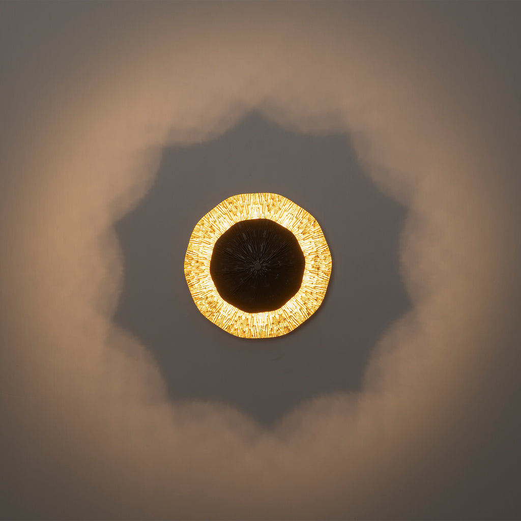 11.41 in. 13-Watt Matte Black and Gold Foil Round Dimmable Integrated LED Wall Sconce for Corridor