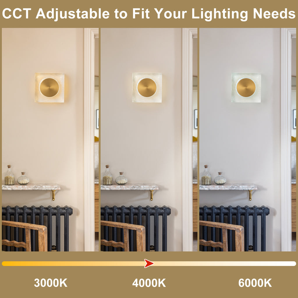 7.48 in. Modern Brass Square Dimmable Integrated LED Wall Sconce Clear Glass Bathroom Vanity Light