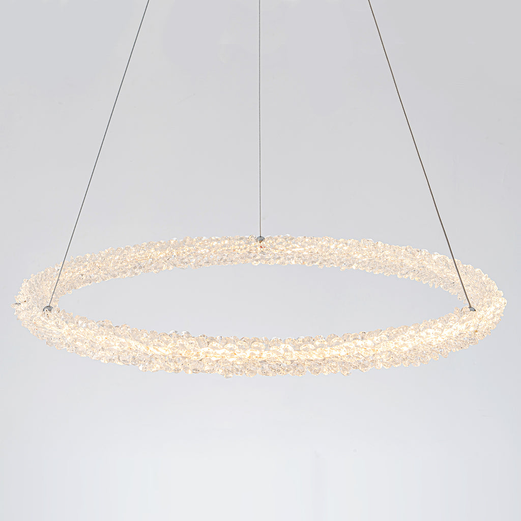 1-Light Modern Gold Metal Ring Crystal Integrated LED Pendant Light Dimmable Chandelier for Dining Room