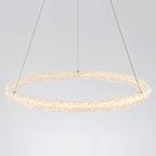 1-Light Modern Gold Metal Ring Crystal Integrated LED Pendant Light Dimmable Chandelier for Dining Room
