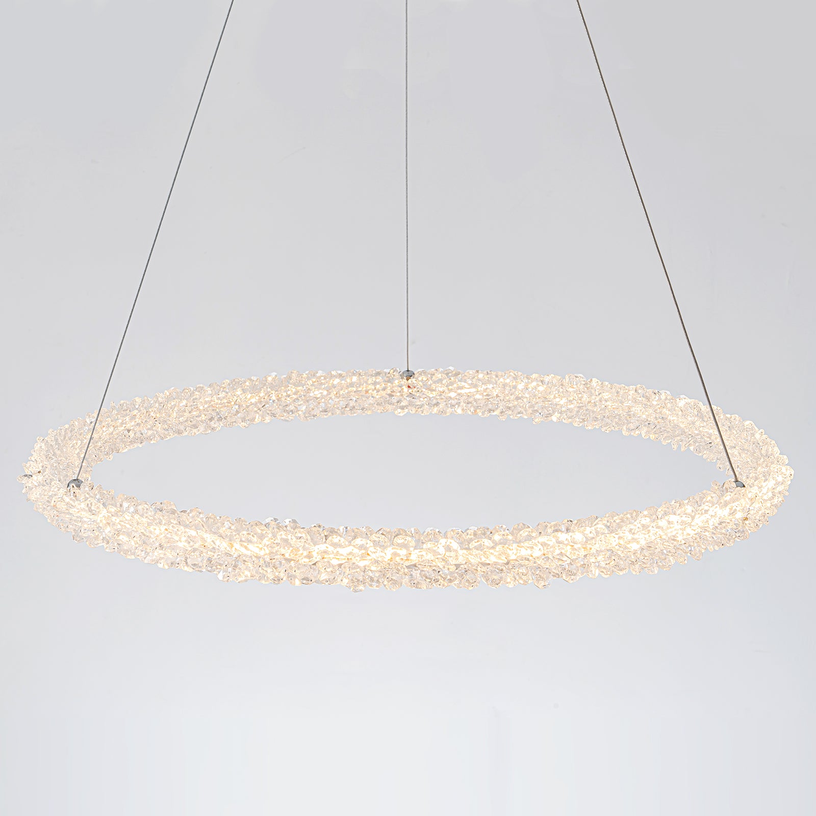 1-Light Modern Gold Metal Ring Crystal Integrated LED Pendant Light Dimmable Chandelier for Dining Room