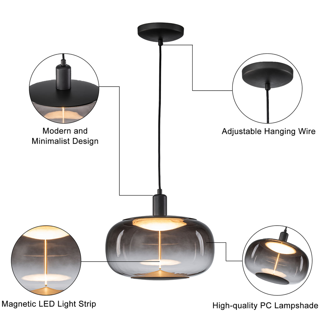 10-Watt 1-Light Modern Dimmable Integrated LED Pendant Light with Drum Shade for Kitchen Island
