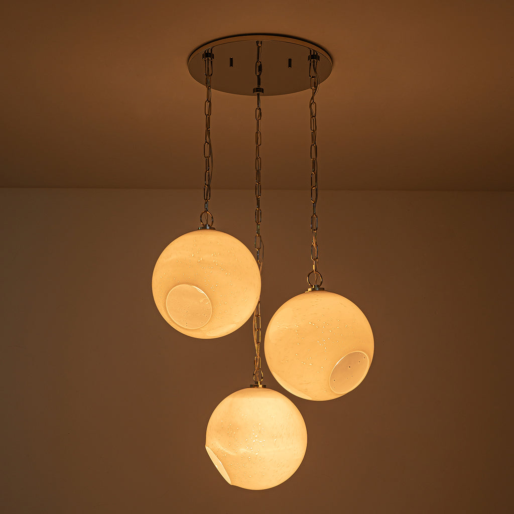 Chrome Modern Globe Hanging Pendant Light with White Bubble Glass Shade for Kitchen Island, Dining