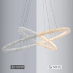 2-Light Modern Gold Double Ring Dimmable Integrated LED Chandelier Tiered Pendant Light with Crystal for Dining Room
