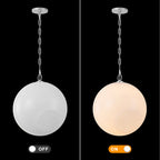 Chrome Modern Globe Hanging Pendant Light with White Bubble Glass Shade for Kitchen Island, Dining