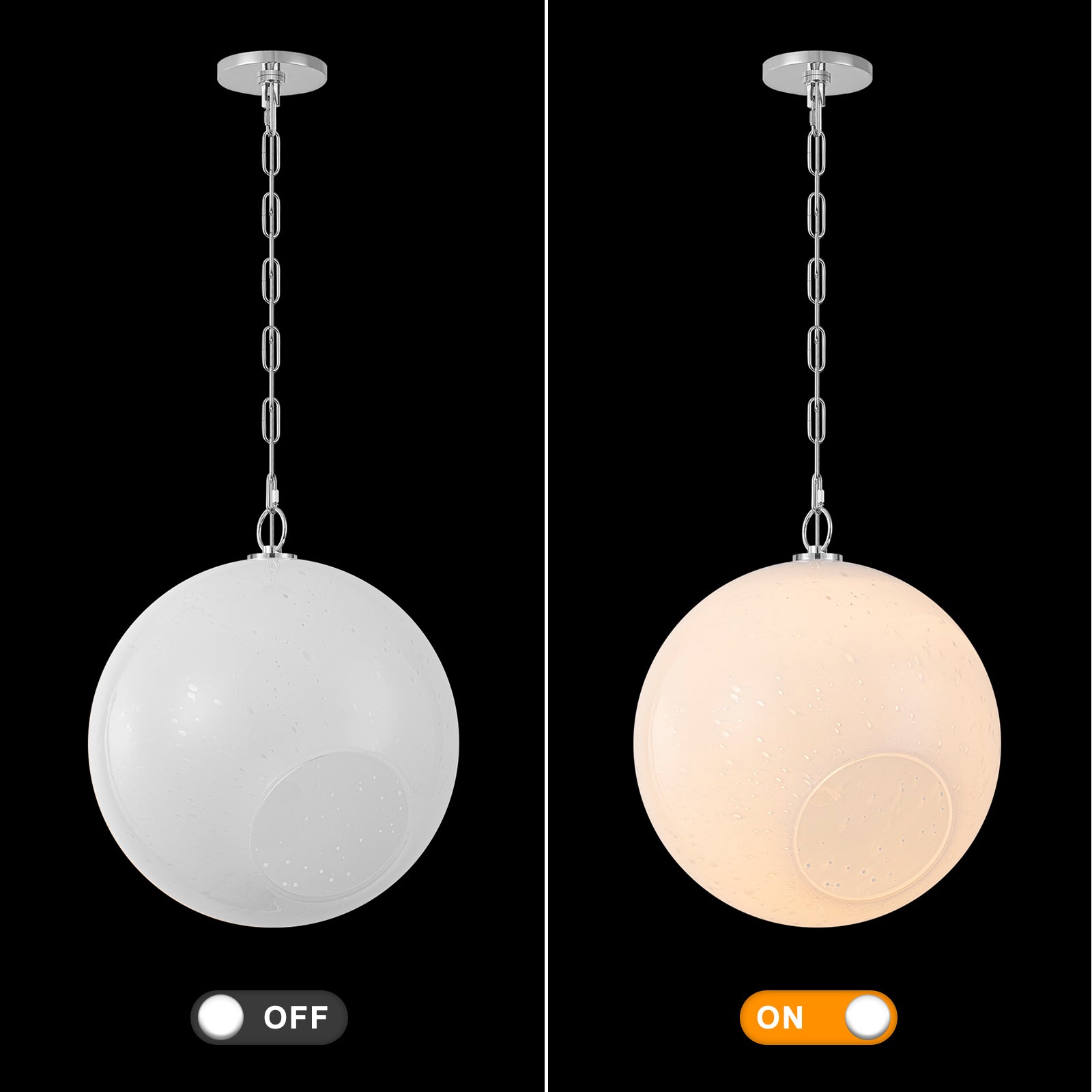 Chrome Modern Globe Hanging Pendant Light with White Bubble Glass Shade for Kitchen Island, Dining