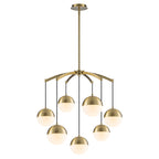 27.4 in. 7-Light Modern Brass Metal Globe Chandelier Hanging Light with White Glass Shades for Living Room
