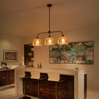39 in. 3-Light Modern Matte Black Linear Chandelier with Textured Glass Shades for Kitchen Island