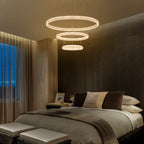 3-Light Modern Gold Ring Dimmable Integrated LED Chandelier Tiered Pendant Light with Crystal for Dining Room