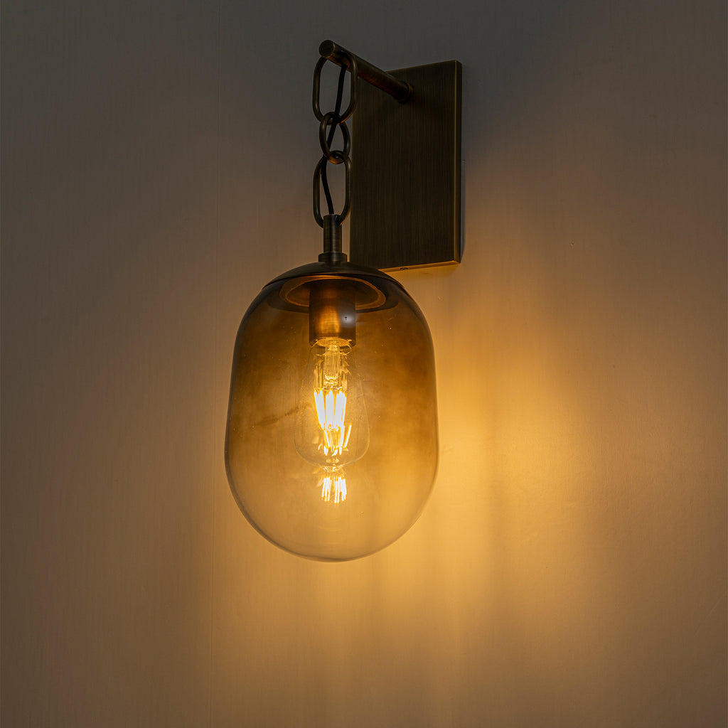 7.09 in. 1-Light Antique Metal Wall Sconce with Oval Gradient Color Glass Shade for Bedroom, Bathroom, Hallway
