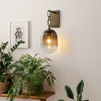7.09 in. 1-Light Antique Metal Wall Sconce with Oval Gradient Color Glass Shade for Bedroom, Bathroom, Hallway
