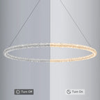1-Light Modern Gold Metal Ring Crystal Integrated LED Pendant Light Dimmable Chandelier for Dining Room