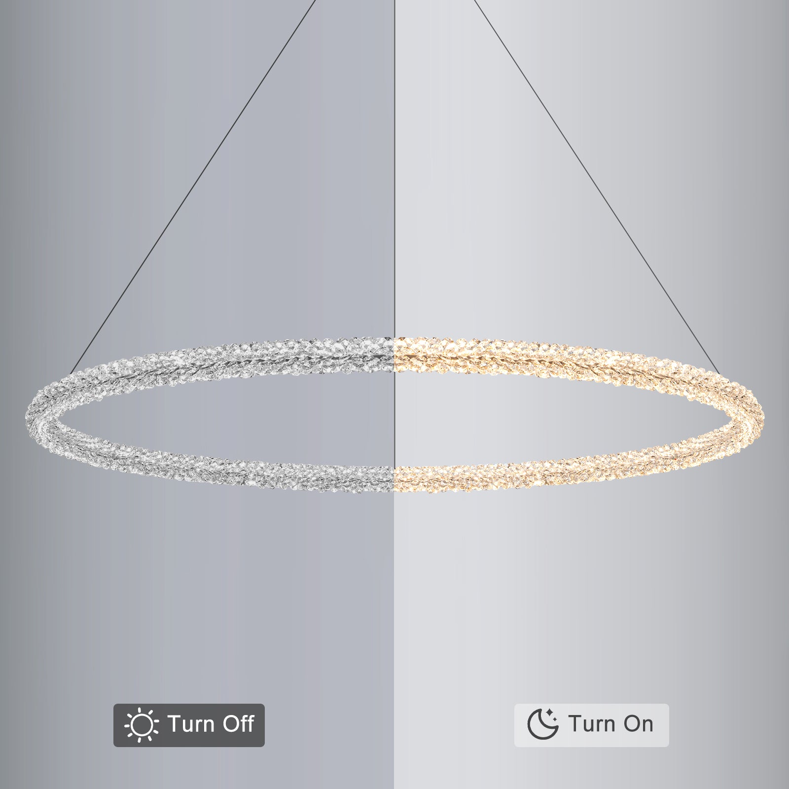 1-Light Modern Gold Metal Ring Crystal Integrated LED Pendant Light Dimmable Chandelier for Dining Room