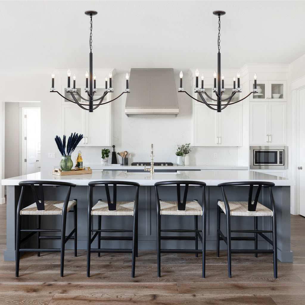 41 in. 8-Light Matte Black Traditional Candlestick Chandelier Modern Linear Candle Pendant Light