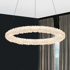 1-Light Modern Gold Metal Ring Crystal Integrated LED Pendant Light Dimmable Chandelier for Dining Room