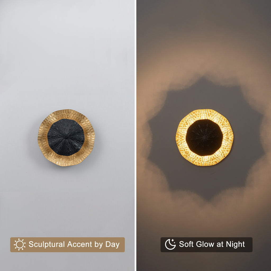11.41 in. 13-Watt Matte Black and Gold Foil Round Dimmable Integrated LED Wall Sconce for Corridor