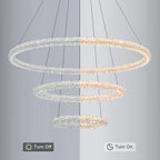 3-Light Modern Gold Ring Dimmable Integrated LED Chandelier Tiered Pendant Light with Crystal for Dining Room
