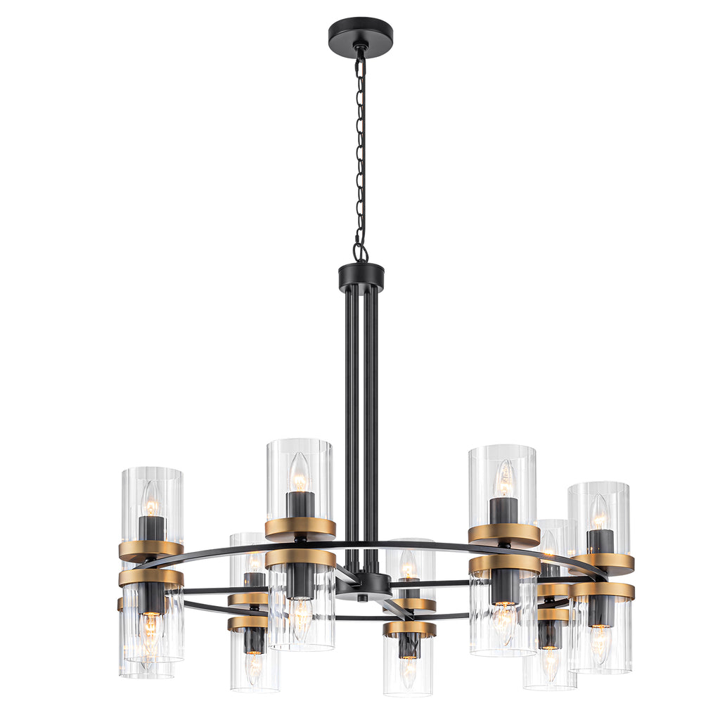 35.24 in. 16-Light Modern Luxury Black Gold Iron Chandelier Pendant Lighting with Glass Shades for Living Room, Dining