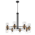35.24 in. 16-Light Modern Luxury Black Gold Iron Chandelier Pendant Lighting with Glass Shades for Living Room, Dining
