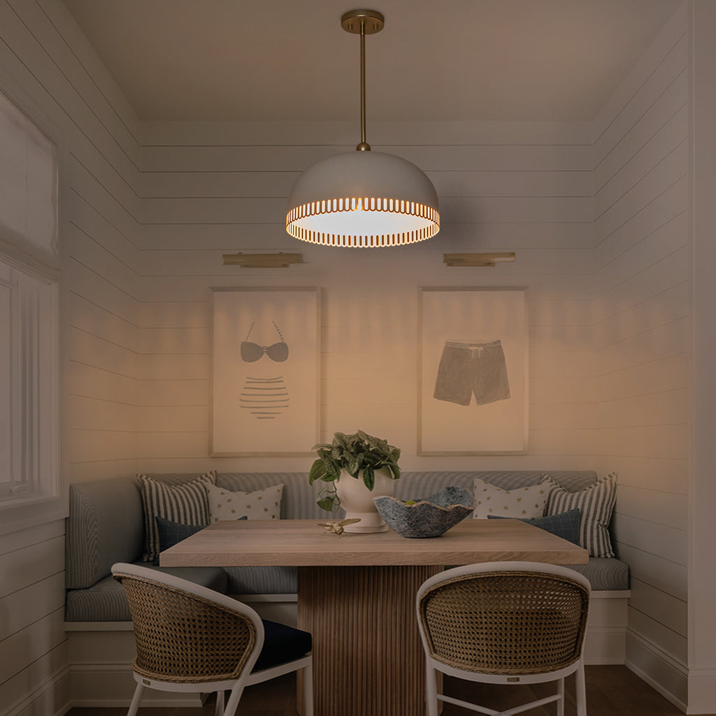 3-Light Gold Iron Semi-Domed Shape Pendant Light with Matte White Metal Shade Hollow Out Design for Living Room