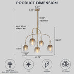 5/7-Light 2/3-Tier Antique Gold Metal Chandelier Pendant with Oval Glass Shades for Living Room, Kitchen Island