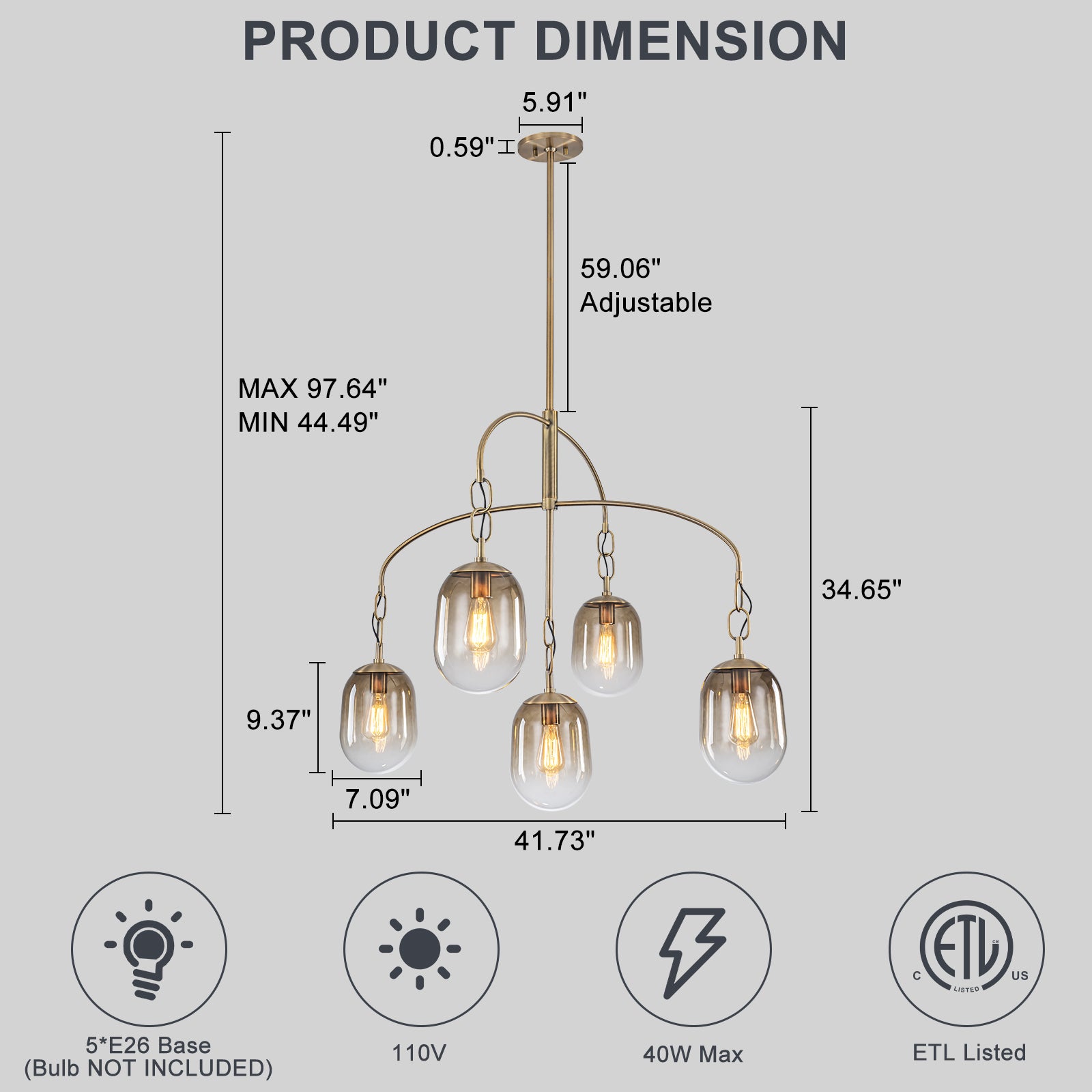 5/7-Light 2/3-Tier Antique Gold Metal Chandelier Pendant with Oval Glass Shades for Living Room, Kitchen Island