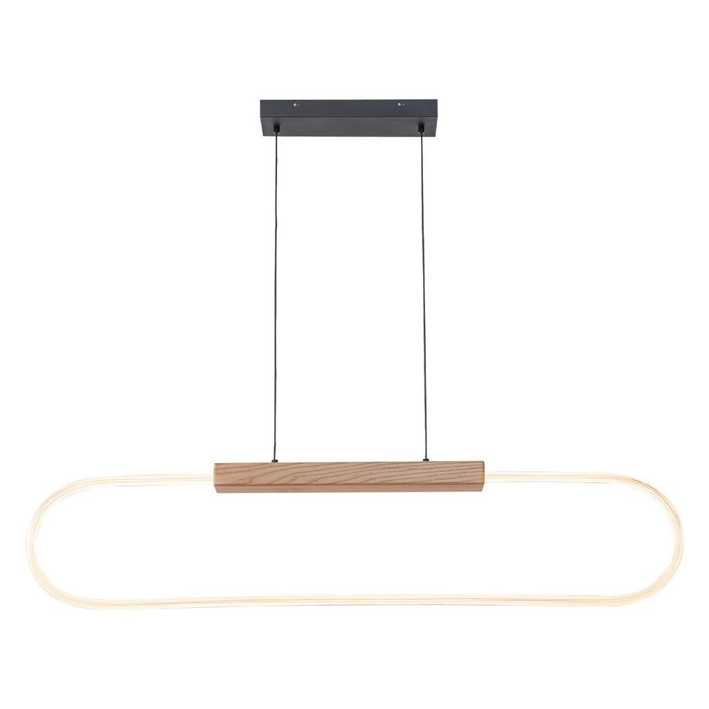 47.24 in. 1-Light Modern Black Linear Integrated LED Pendant Light Fixture with Wood Accent for Kitchen Island