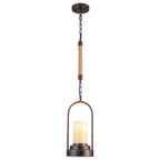 6.69 in. 1-Light Vintage Industrial U-Shaped Iron Pendant Light with Natural Onyx Shade