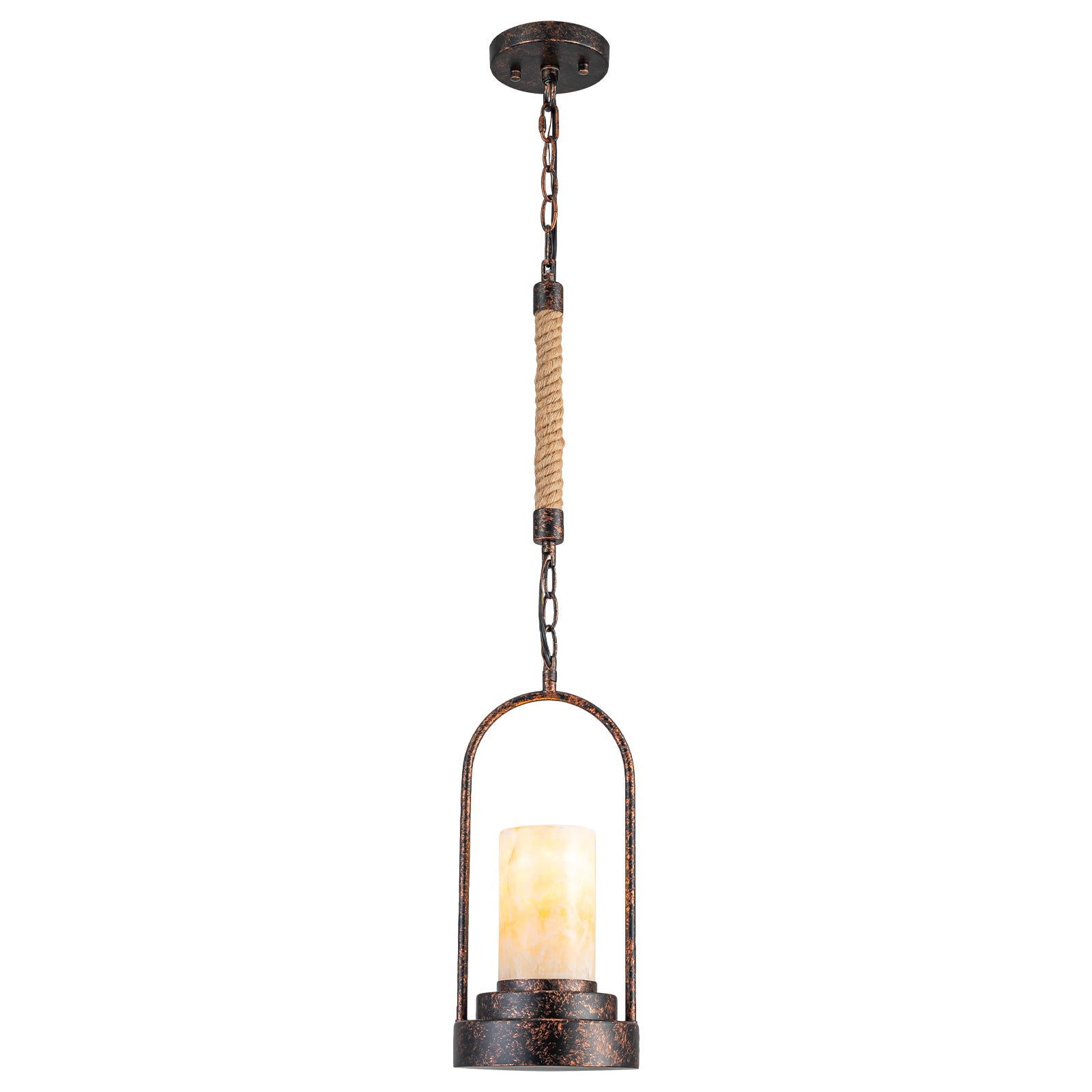 6.69 in. 1-Light Vintage Industrial U-Shaped Iron Pendant Light with Natural Onyx Shade