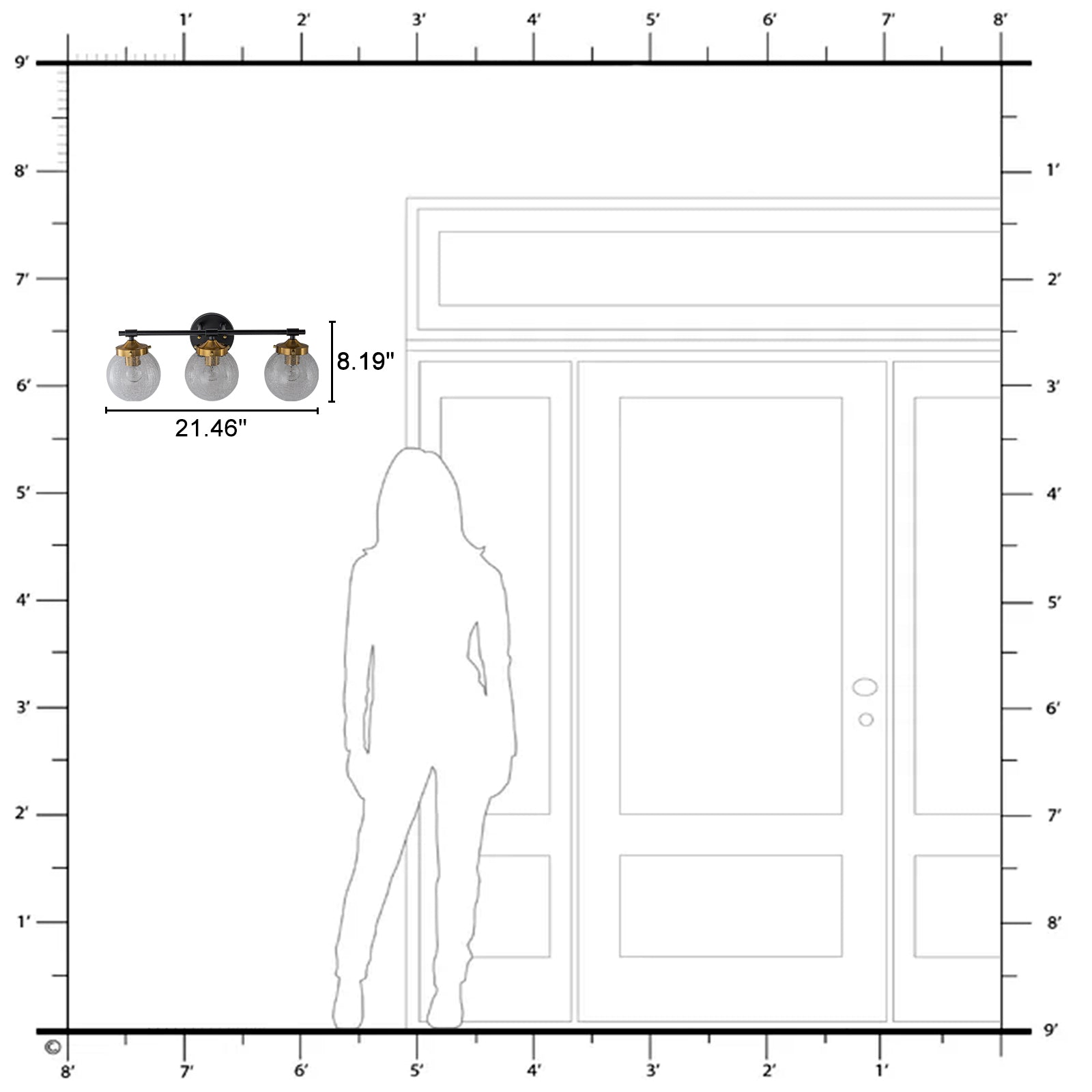 21.73 in. 3-Light Matte Black and Gold Metal Vanity Light with Clear Glass Shades for Bathroom