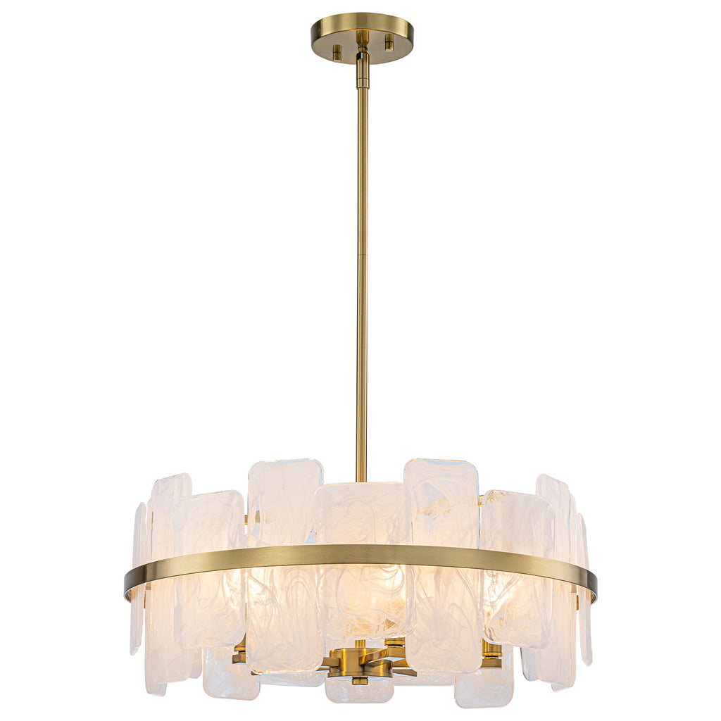20.47 in. 5-Lights Modern Brass Metal Round Chandelier with Cloud Texture Glass for Dining Room